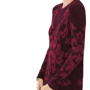 NEW! CHICO'S Burgandy Long Sleeve Brocade Pullover Sweater.